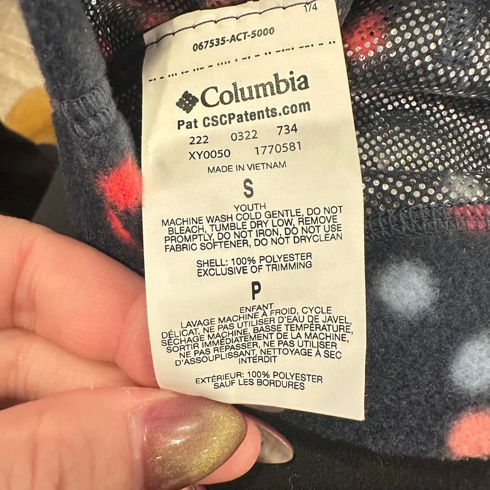 Columbia Youth Agent Heat Beanie Omni-Heat Fleece Hat Navy Pink Dot Size S